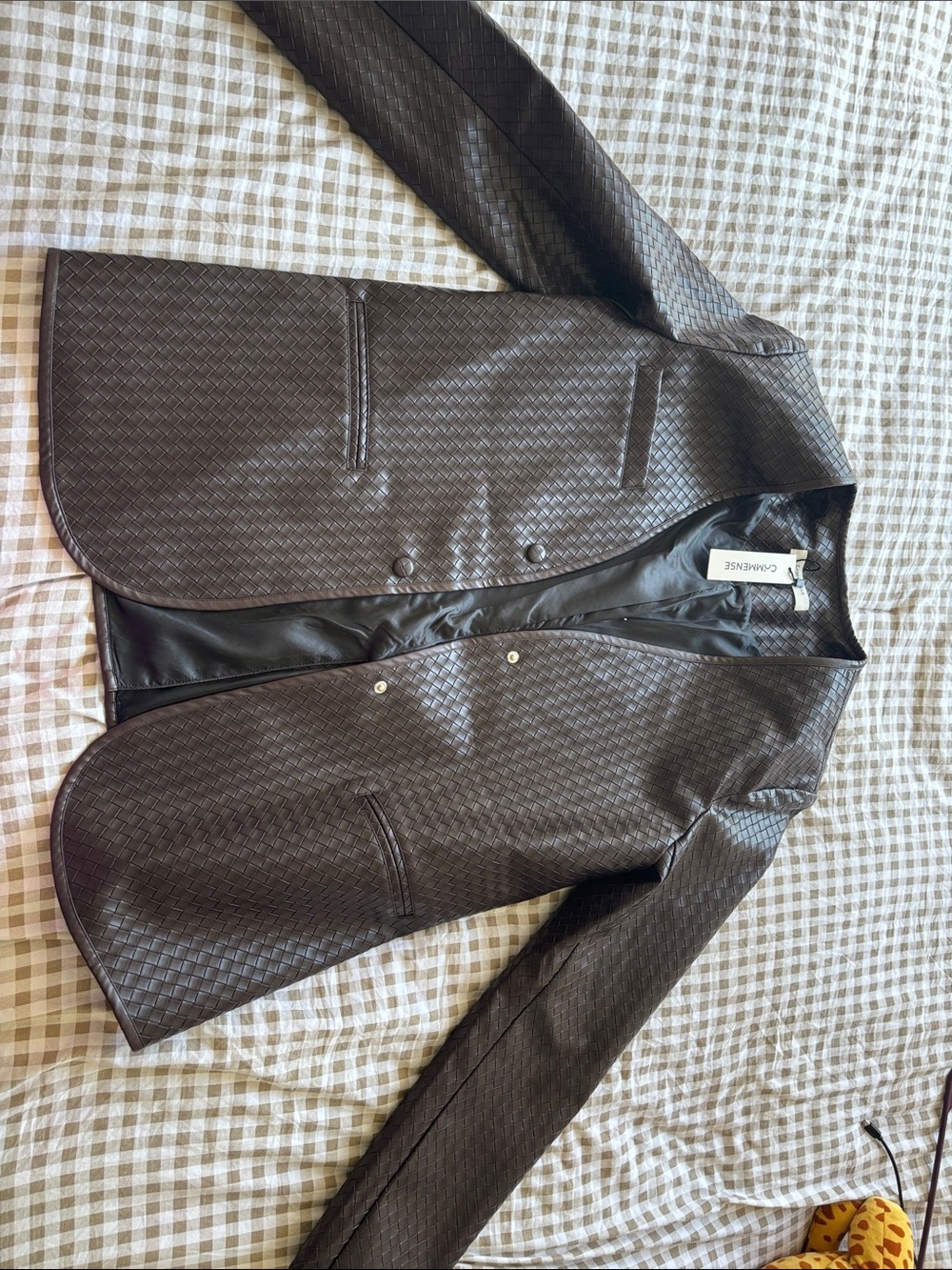 Commense Dark Brown Textured Leather Shirt Jacket